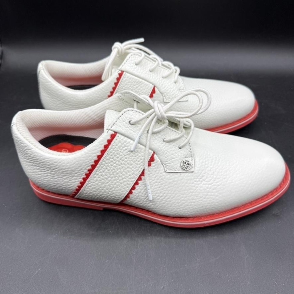 G/FORE Gallivanter Golf Shoes Womens 7.5 White Red Leather Spiked Preppy Boho - Picture 2 of 7